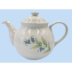 Vintage Corelle Coordinates My Garden Stoneware Teapot White Blue  Pink Flowers